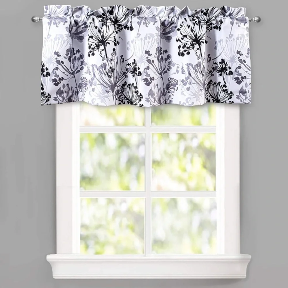 Luxury Home | Chic Black, White & Grey Acacia Floral Blossom Window Valence